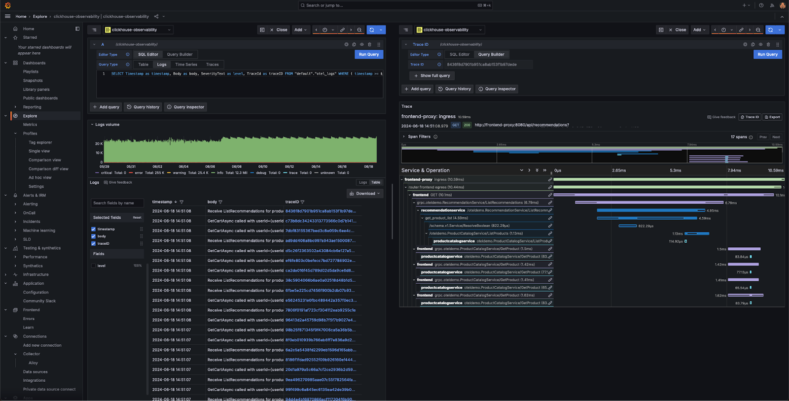 Logs to traces - Zoomed